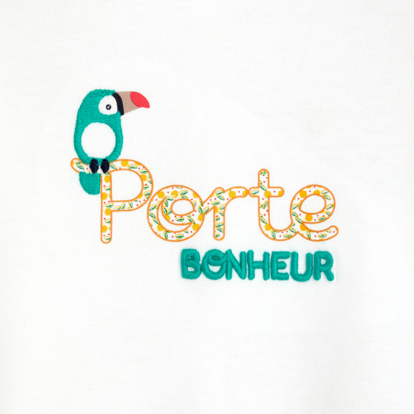 T-shirt à volants toucan blanc bébé fille