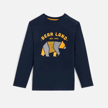 T-shirt manches longues motif ours bleu garçon