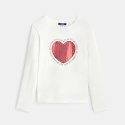 T-shirt cœur à paillettes blanc fille