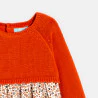 فستان بناتي منسوج بالزهور باللون البرتقالي وفستان من القماش القطني ثنائي المواد