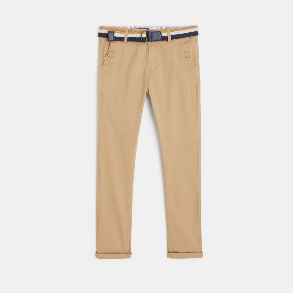 Pantalon chino ceinturé en toile beige garçon