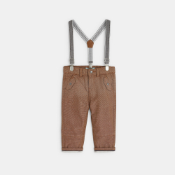 Pantalon coton fantaisie à bretelles marron bébé garçon