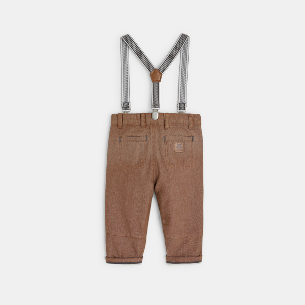 Pantalon coton fantaisie à bretelles marron bébé garçon