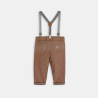 Pantalon coton fantaisie à bretelles marron bébé garçon