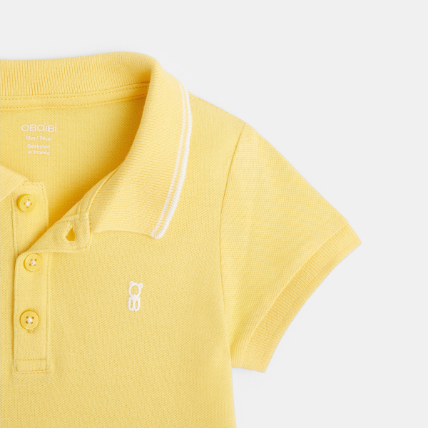 Polo maille piquée uni jaune bébé garçon