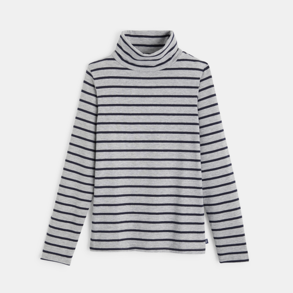 T-shirt col roulé rayé gris garçon