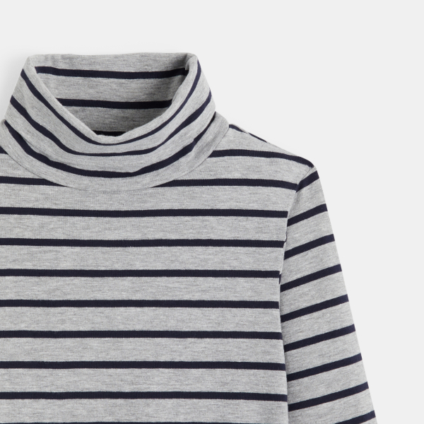 T-shirt col roulé rayé gris garçon