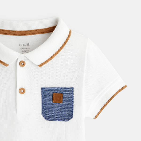 Polo maille piquée patch ours blanc bébé garçon