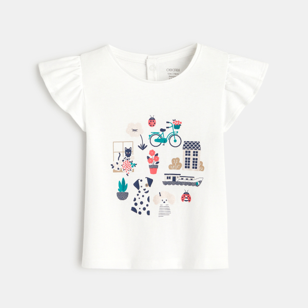 T-shirt impression chiens rose bébé fille