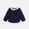 Blouse fleurie à col volanté bleue bébé fille
