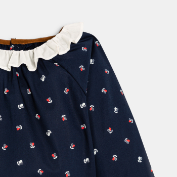 Blouse fleurie à col volanté bleue bébé fille
