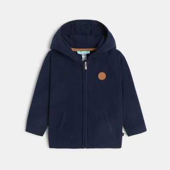 Gilet zippé maille à capuche bleu bébé garçon