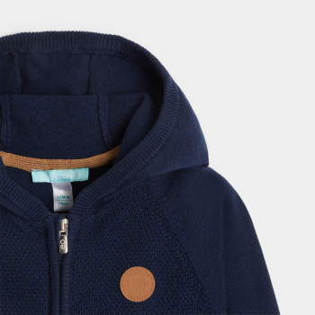 Gilet zippé maille à capuche bleu bébé garçon
