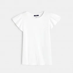 T-shirt à manches courtes volantées blanc fille