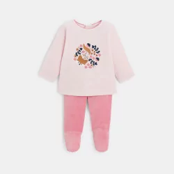Pyjama velours écureuil rose bébé fille