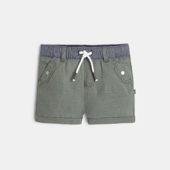 Short en lin et coton vert bébé garçon