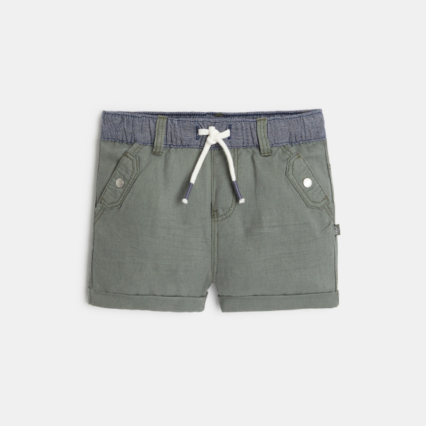 Short en lin et coton vert bébé garçon
