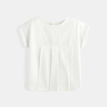 T-shirt bimatière broderie anglaise blanc bébé fille