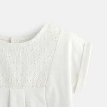 T-shirt bimatière broderie anglaise blanc bébé fille