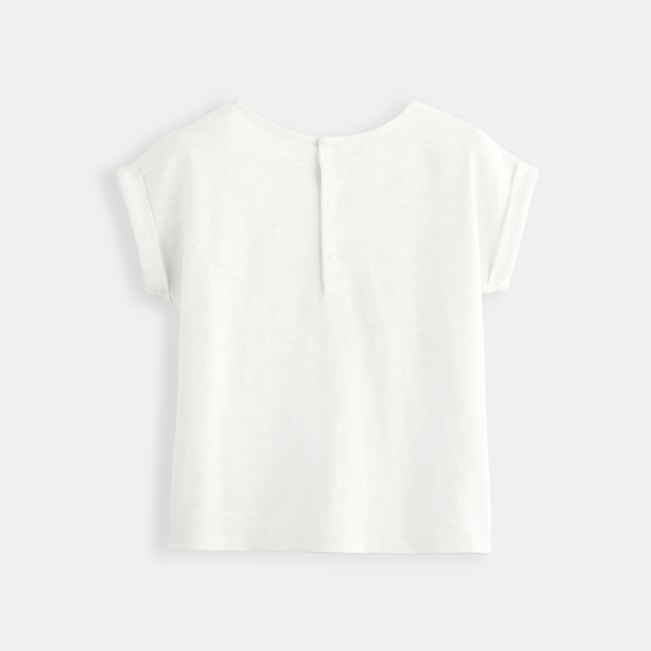 T-shirt bimatière broderie anglaise blanc bébé fille