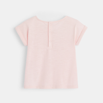 T-shirt bimatière broderie anglaise rose bébé fille
