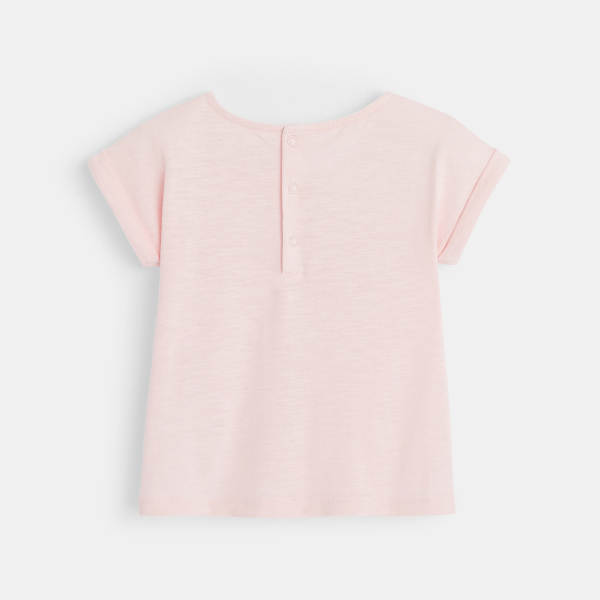 T-shirt bimatière broderie anglaise rose bébé fille