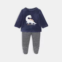 Pyjama dinosaure bas rayé bleu bébé garçon