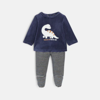 Pyjama dinosaure bas rayé bleu bébé garçon