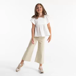Pantalon large toile stretch blanc fille