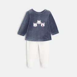 Pyjama chats velours bleu bébé fille