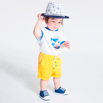 Short coton léger gaufré jaune bébé garçon