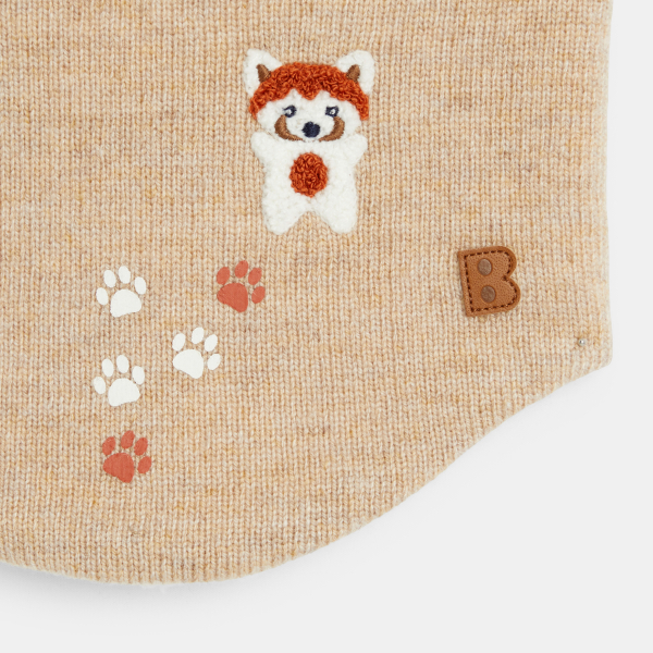 Snood tricot doublé soft boa animal marron bébé garçon