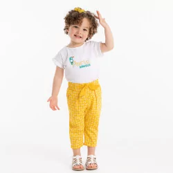 Pantalon imprimé graphique taille élastique jaune bébé fille