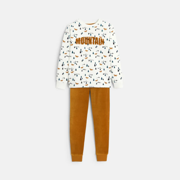 Pyjama 2 pièces en velours orange garçon