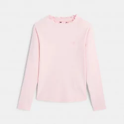 T-shirt côtelé broderie cœur rose fille