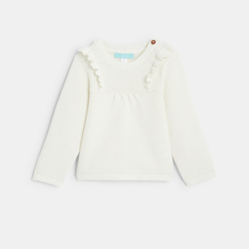 Pull maille tricot à volants blanc bébé fille