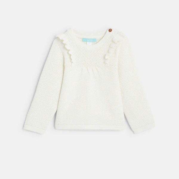 Pull maille tricot à volants blanc bébé fille
