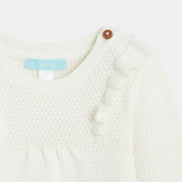 Pull maille tricot à volants blanc bébé fille