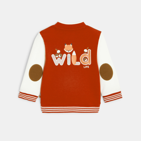 Sweat teddy bicolore côtelé renard sauvage orange bébé garçon