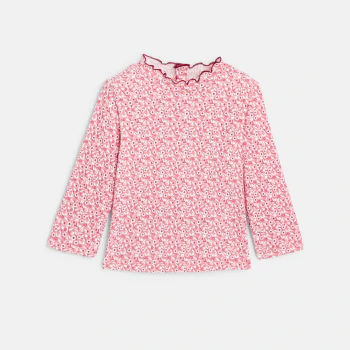 T-shirt côte plate col ondulé rose bébé fille