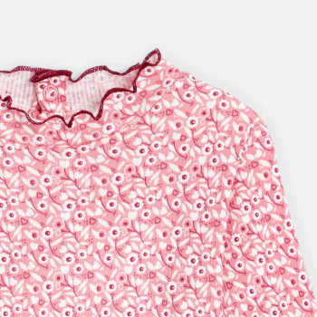 T-shirt côte plate col ondulé rose bébé fille