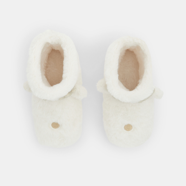 Chaussons soft boa fourrés rennes beige fille
