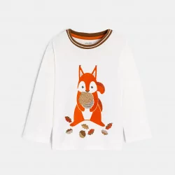 T-shirt coton écureuil brodé blanc bébé garçon