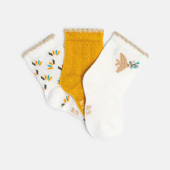 Chaussettes festonnées irisées (lot de 3) jaunes bébé fille
