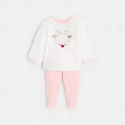 Pyjama polaire et velours renne beige bébé fille