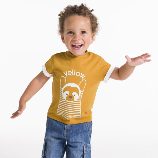 T-shirt ludique couleur jaune bébé garçon