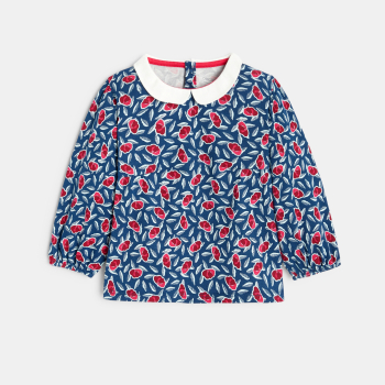 Blouse fleurie à petit col rose bébé fille