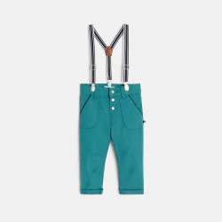Pantalon modulable coton fantaisie à bretelles bleu bébé garçon