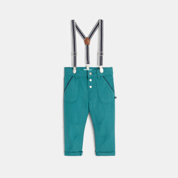 Pantalon modulable coton fantaisie à bretelles bleu bébé garçon