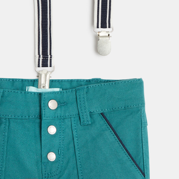 Pantalon modulable coton fantaisie à bretelles bleu bébé garçon